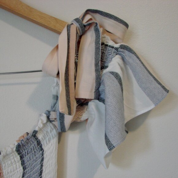 Wide Leg Jumpsuit Smocked Top Striped Off Shoulder Ocean Drive Beach Medium - Picture 4 of 15